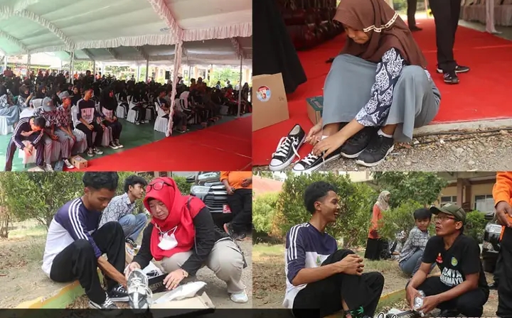 Pelajar SMAN 1 Losarang Haru dan Bahagia Terima Sepatu Baru dari Bupati Nina Agustina