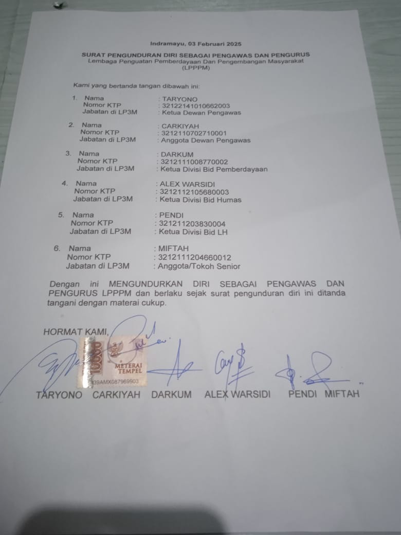 Mosi Tidak Percaya Kepada Ketua Umum LP3M Sekaligus Pencabutan Surat Mandat dan Tugas.