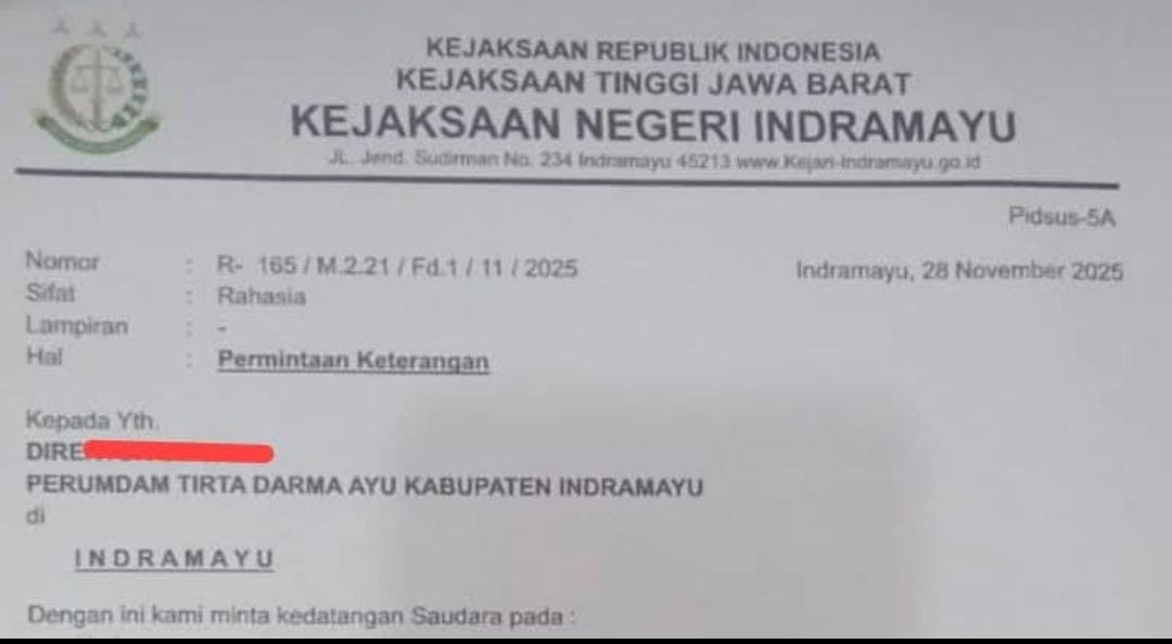 KEJAKSAAN NEGERI INDRAMAYU PANGGIL DIRUT PDAM TERKAIT DANA TRANSFER 2 MILYAR